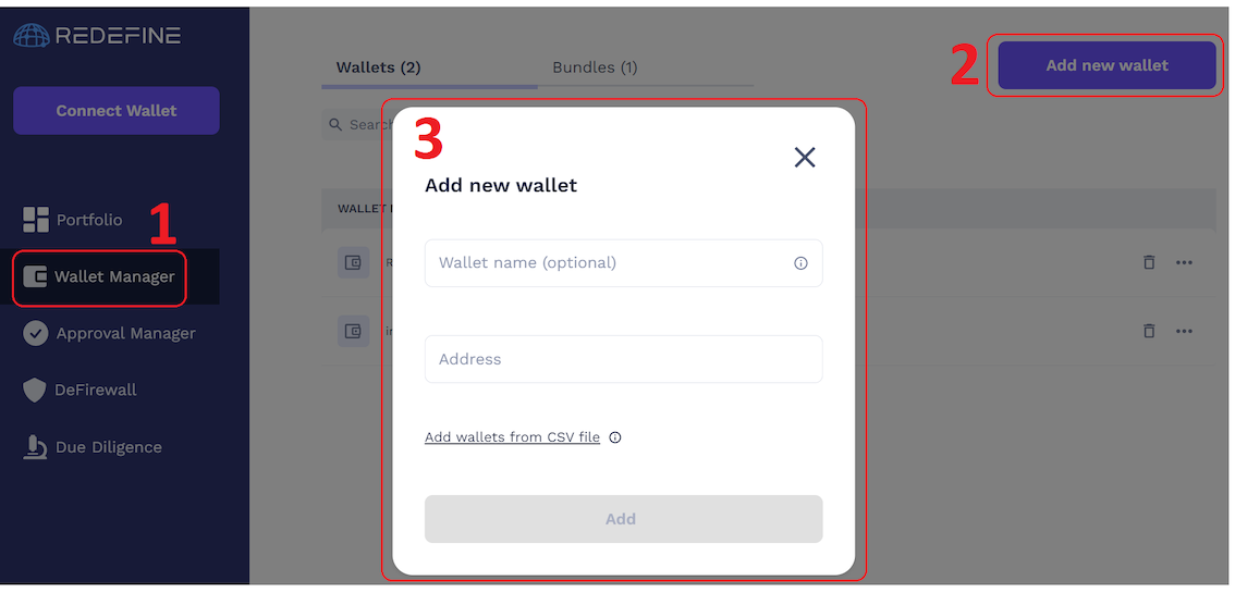 Add new wallet modal