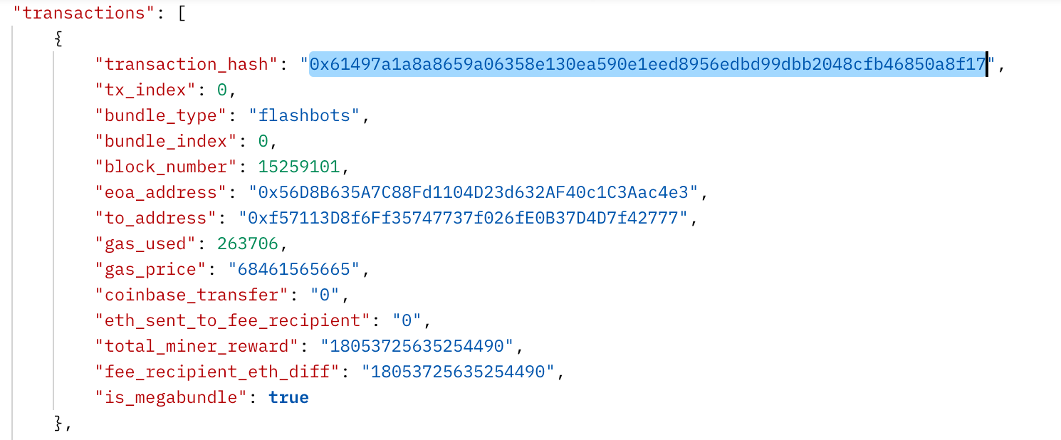 Flashbots API response